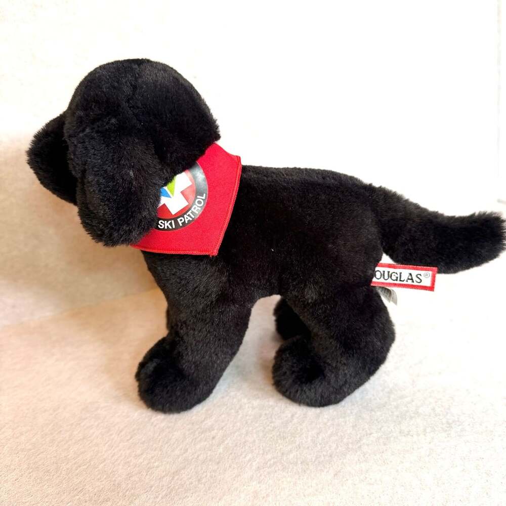 Douglas Snowbird Ski Patrol Black Dog Plush 8” Red Bandana NWOT
